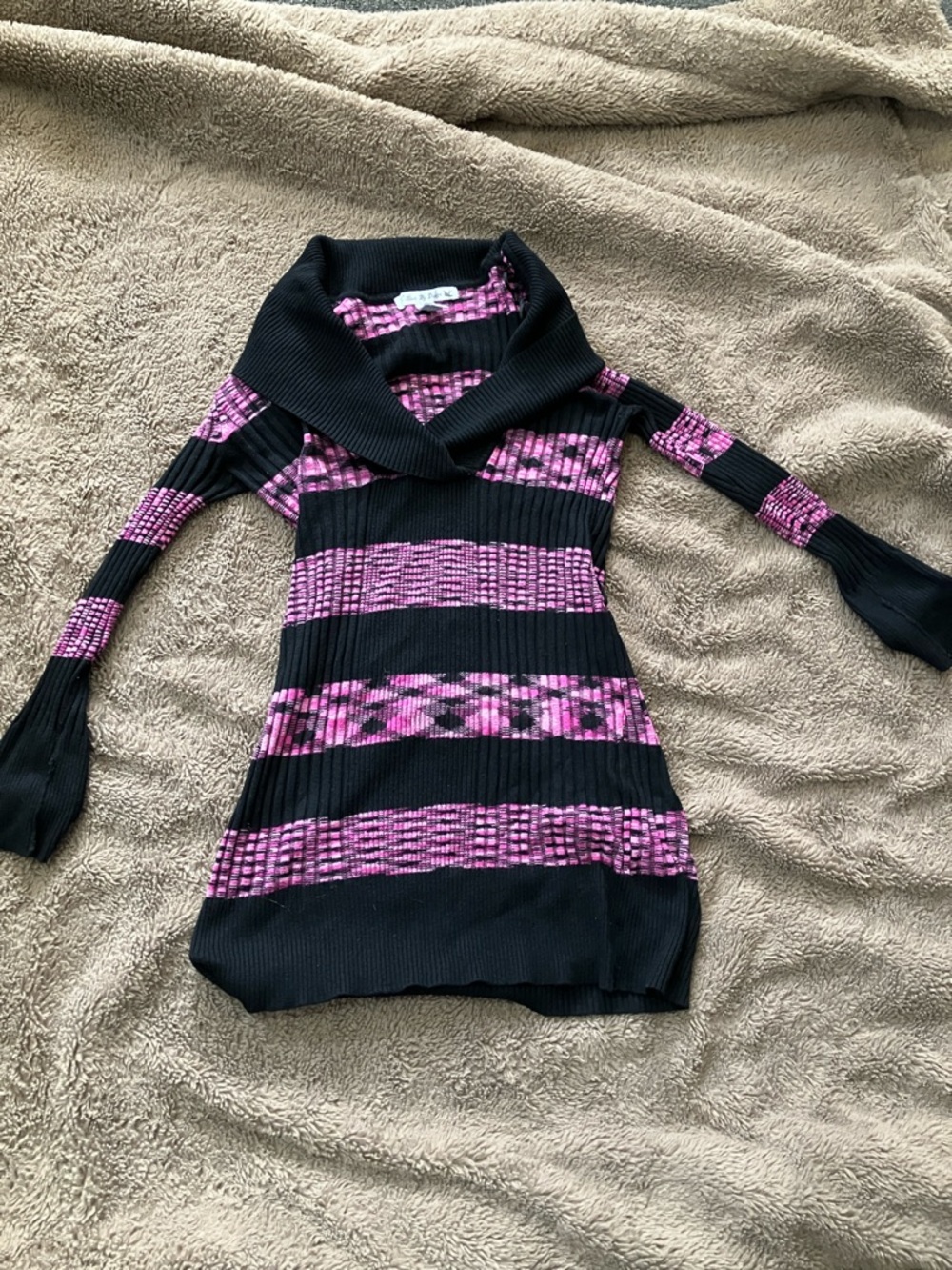 Love By Design Black & Pink Striped Cowl Neck Sweater